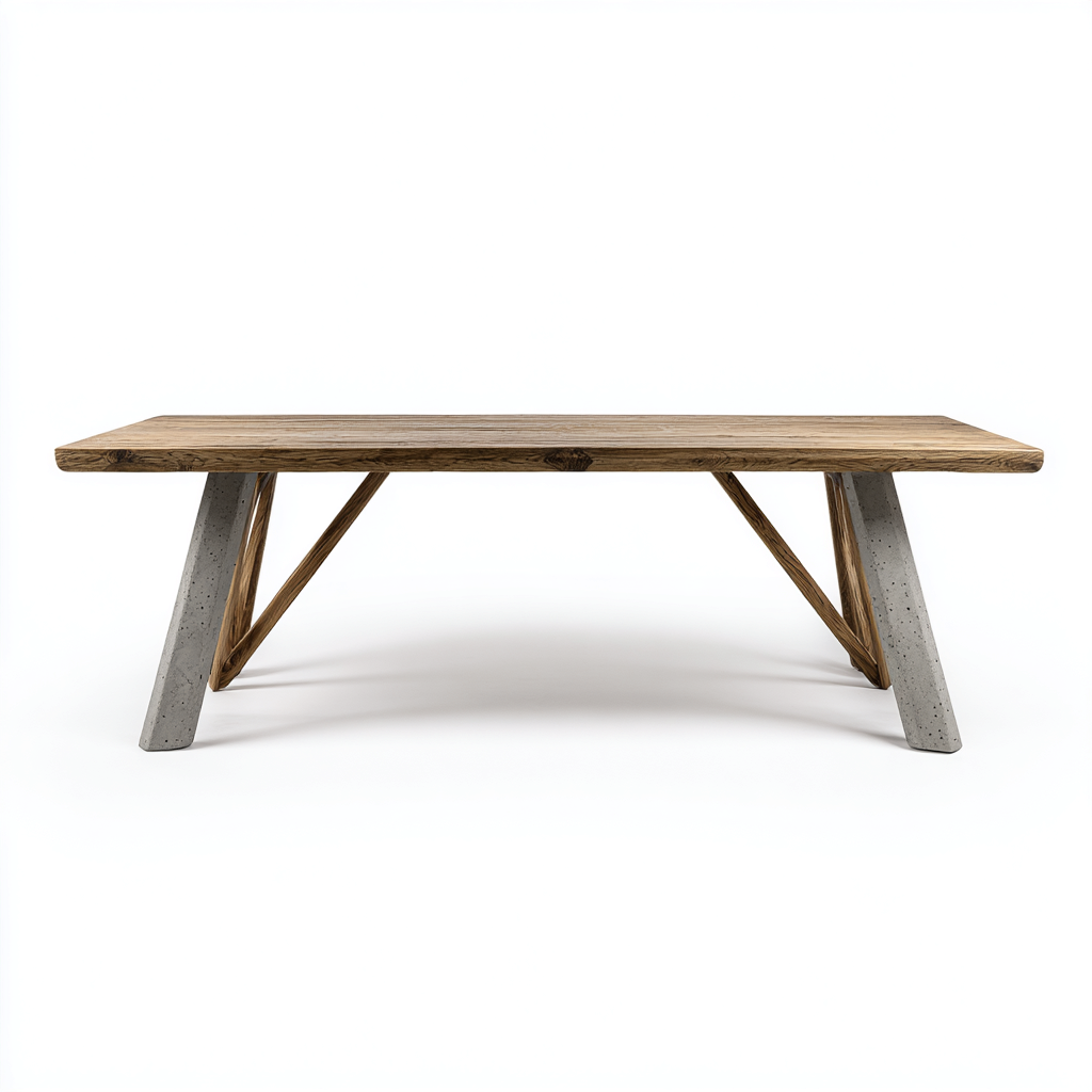 Mesa de comedor apto para comedor tablero de madera natural con patas de hormigón 200x90x76 cm - madera natural - gris - estilo industrial-Miviahanest