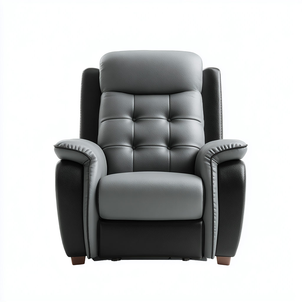 Sillón reclinable de cuero auténtico 102x96x105 cm gris - negro diseño moderno para sala de estar-Miviahanest