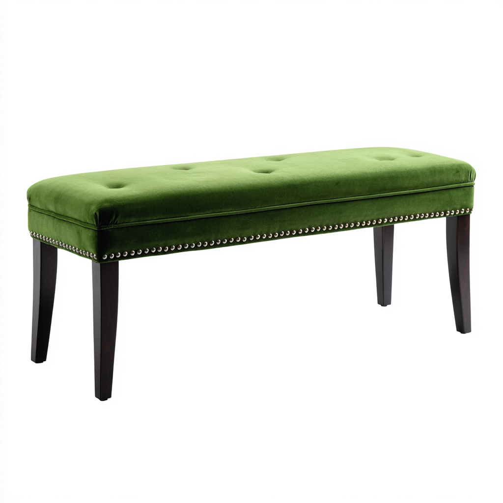 Banco de dormitorio tapizado terciopelo 115x40x45 cm - verde - estilo clásico moderno - para dormitorio-Miviahanest