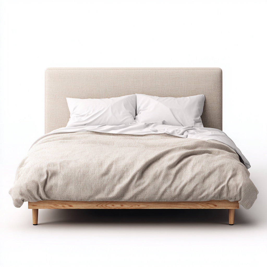 Cama matrimonial tapizada 200x180x115 cm beige - madera para dormitorio diseño moderno-Miviahanest