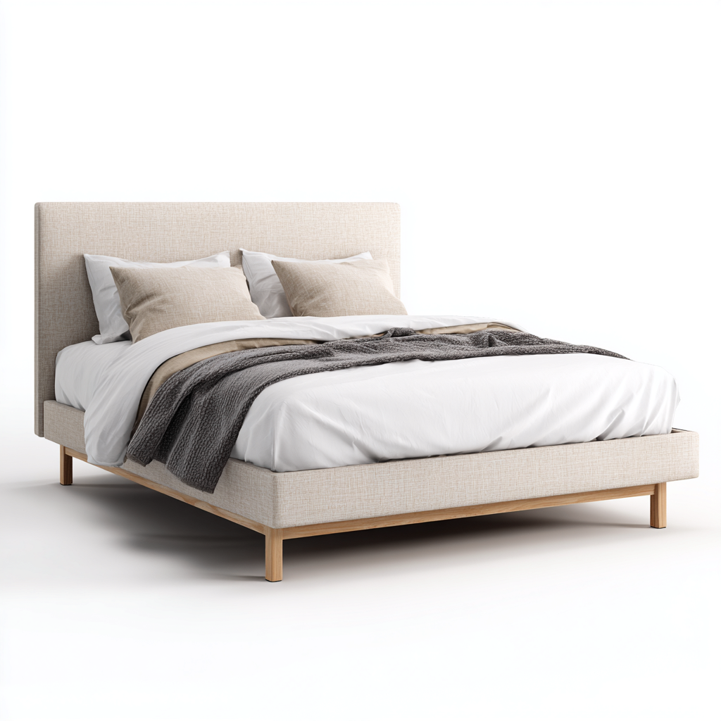 Cama matrimonial tapizada 200x180x120 cm beige - madera para dormitorio diseño moderno-Miviahanest