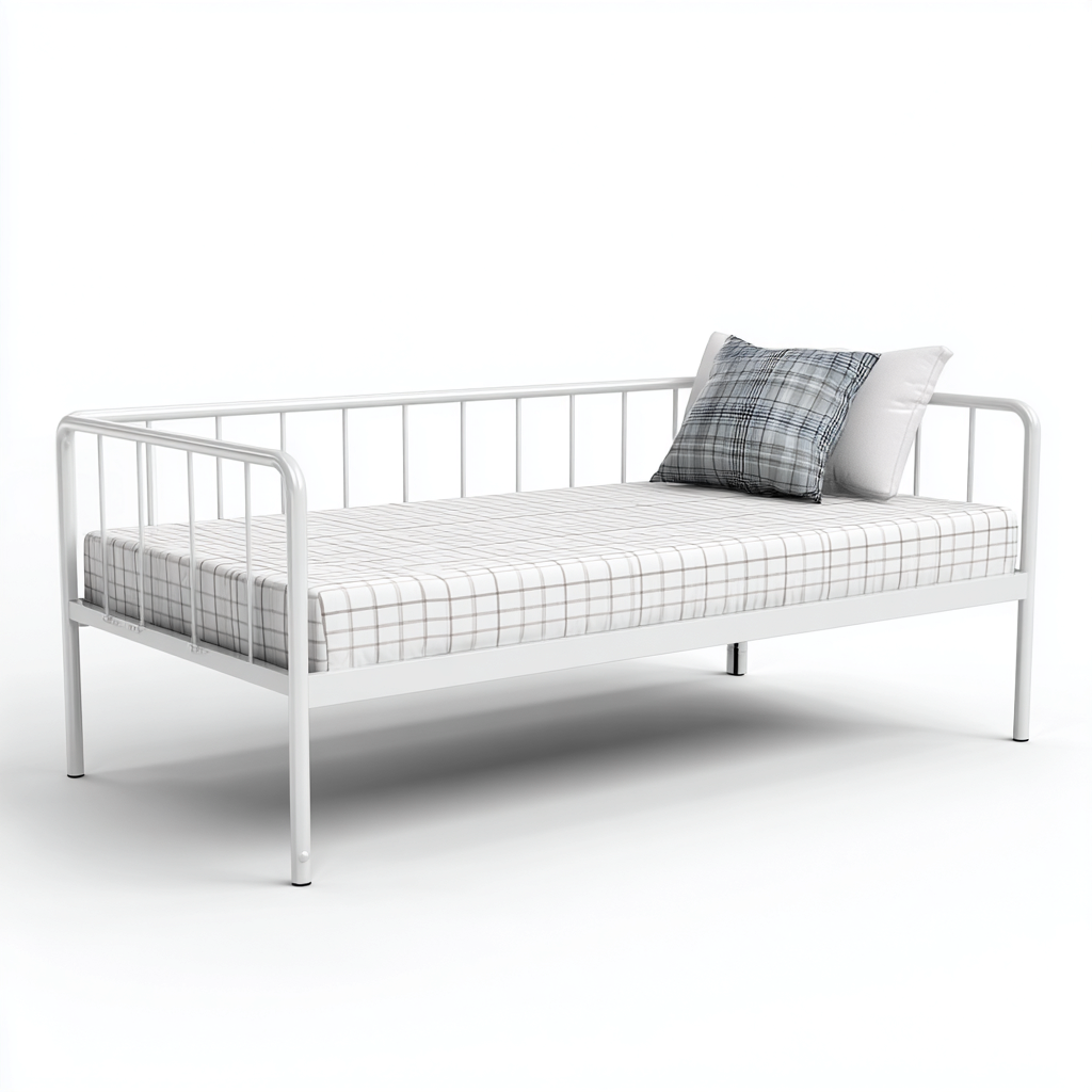 Sofá cama metal 198x95x90 cm - blanco - diseño moderno apto para dormitorio-Miviahanest