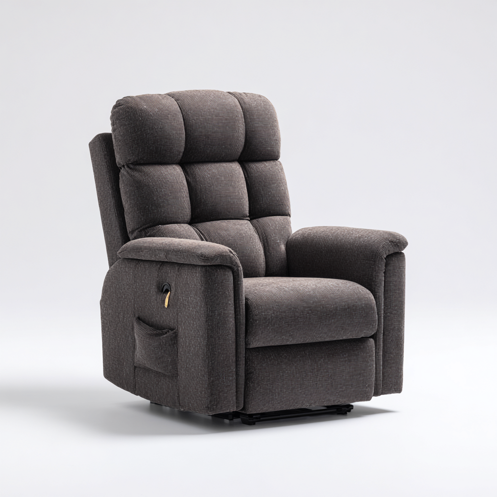 Sillón reclinable tapizado tela 94x88x104 cm - marrón oscuro - diseño ergonómico con bolsillo lateral - apto para salón-Miviahanest