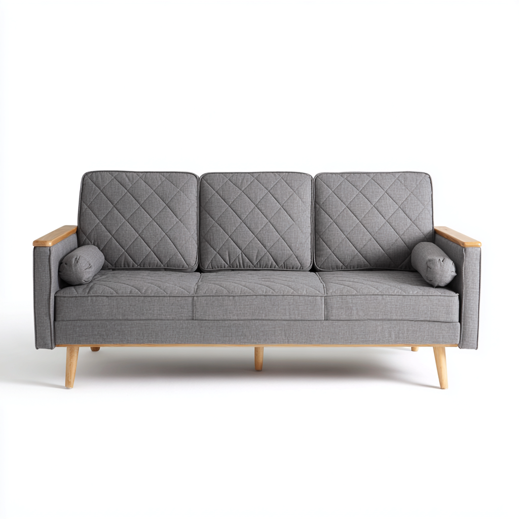 Sofá lineal tela - madera 195x88x90 cm - gris - para salón - diseño moderno-Miviahanest