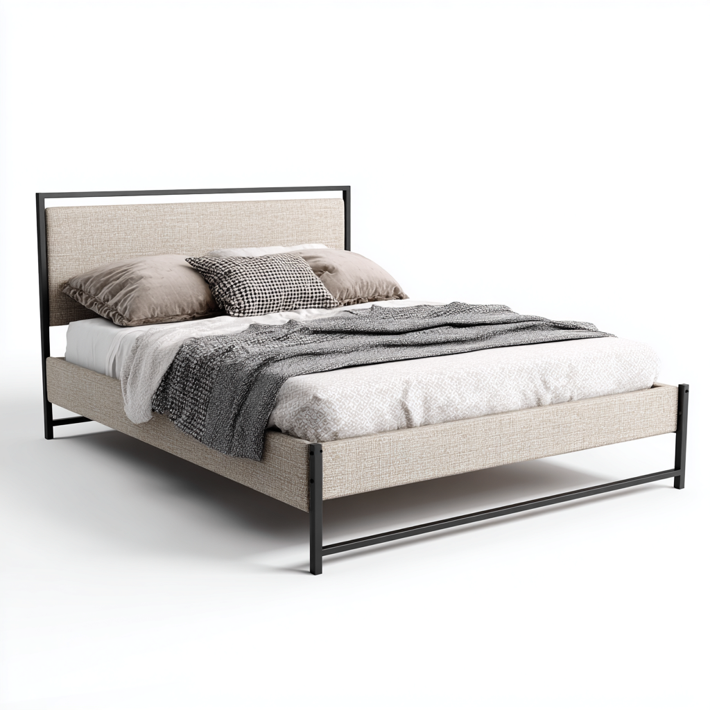 Cama matrimonial tapizada 200x180x108 cm beige - negro para dormitorio diseño moderno-Miviahanest
