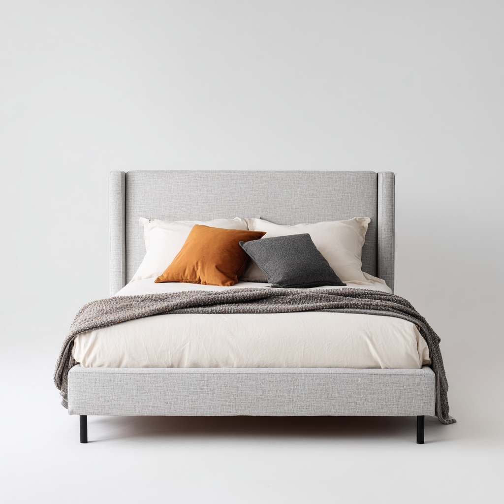 Cama matrimonial tapizada 200x180x120 cm gris para dormitorio diseño moderno-Miviahanest