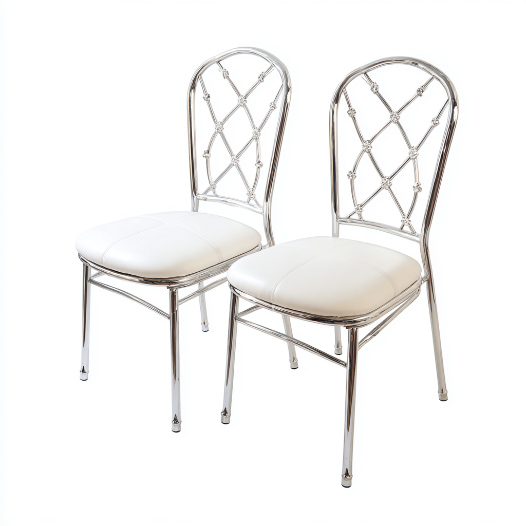 Silla de comedor tapizadas en cuero sintético con estructura metálica 50x45x90 cm - blanco - apto para comedor - diseño moderno-Miviahanest