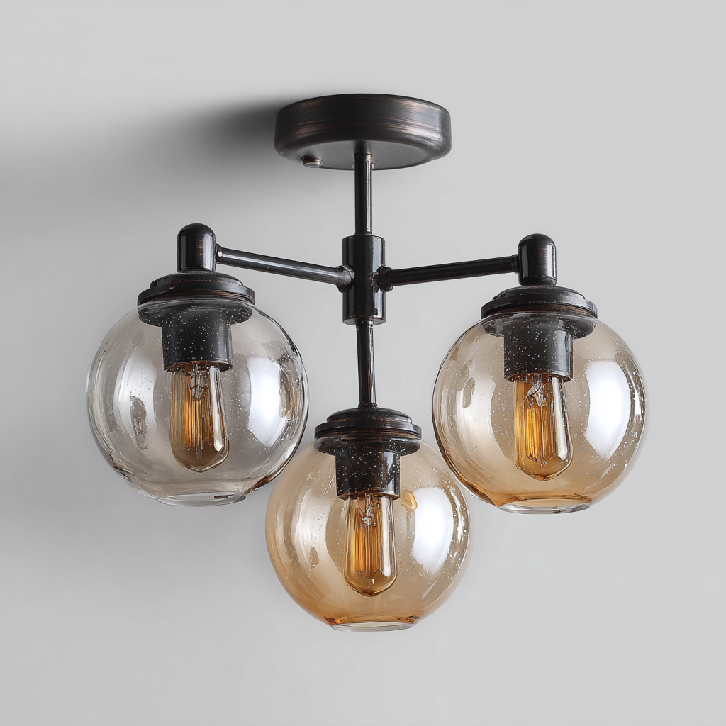 Lámpara de techo metal - vidrio 42x42x28 cm - ámbar - negro - apta para salón - dormitorio - diseño industrial-Miviahanest