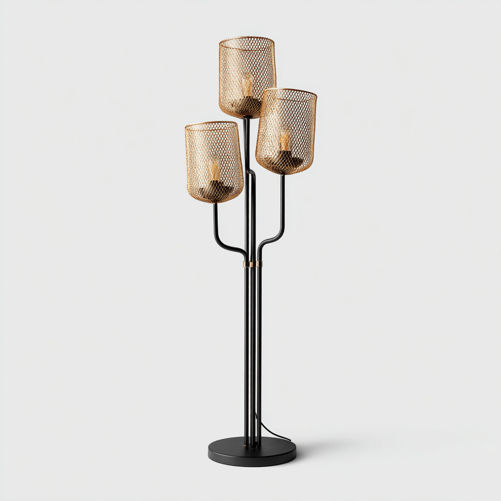 Lámpara de pie metal 35x28x160 cm - Negro - Oro - Diseño moderno para salón-Miviahanest