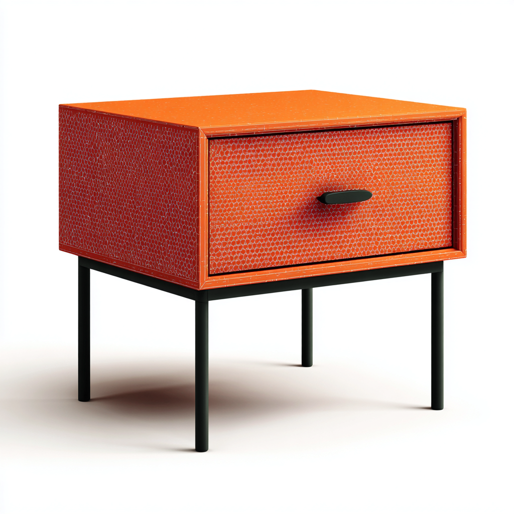 Mesita de noche madera - metal 48x38x55 cm - naranja - diseño moderno para dormitorio-Miviahanest