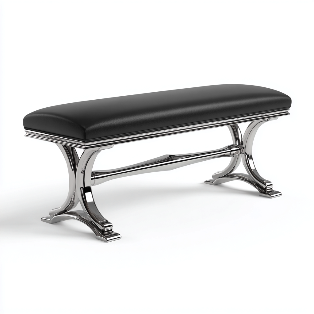 Banco de dormitorio tapizado piel sintética 118x40x45 cm - negro - estilo clásico europeo - para dormitorio-Miviahanest