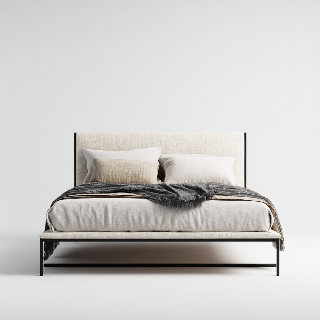 Cama matrimonial tapizada 200x180x110 cm beige - negro para dormitorio diseño moderno-Miviahanest