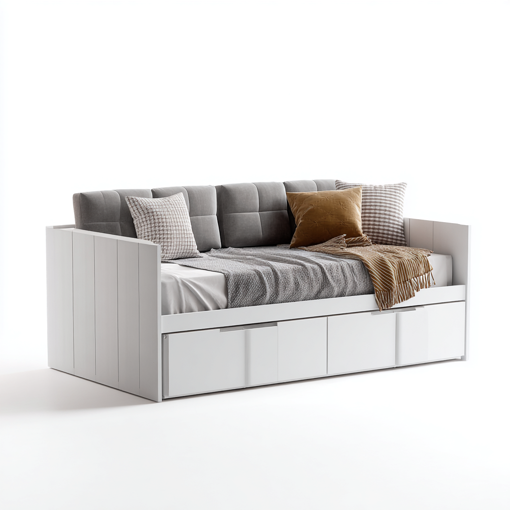 Sofá cama madera 210x100x95 cm blanco - adecuado para dormitorio - diseño moderno-Miviahanest