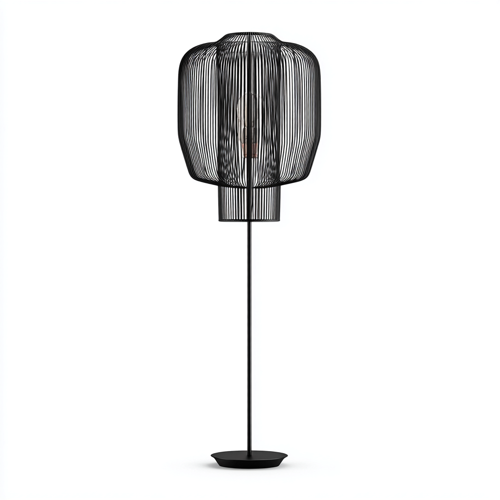 Lámpara de pie metal 38x38x165 cm - negro - para salón - dormitorio - diseño industrial-Miviahanest