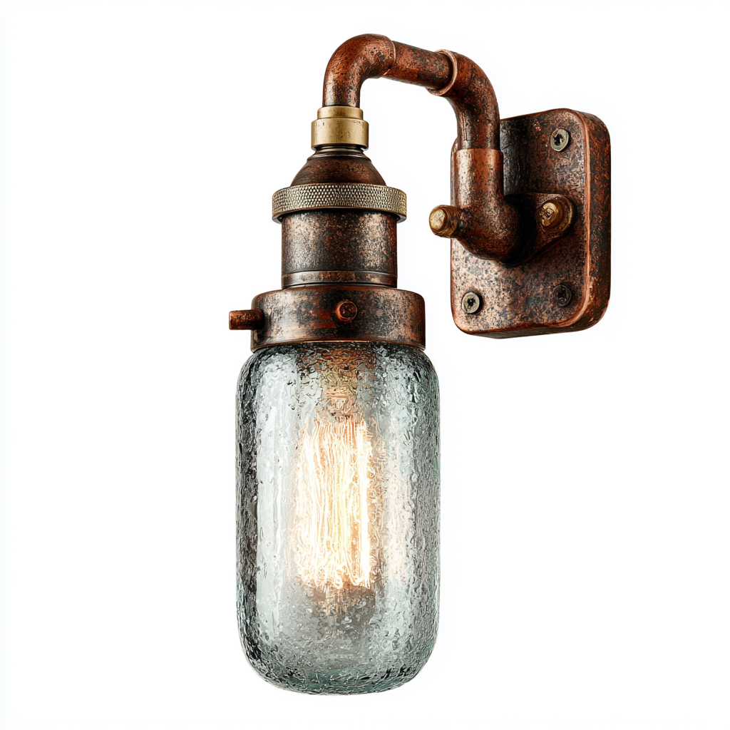 Aplique de pared metal - vidrio 16x20x32 cm cobre - transparente para salón - dormitorio - pasillo - estilo industrial vintage-Miviahanest