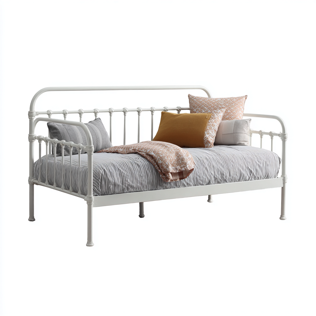 Sofá cama metal 198x96x102 cm - blanco - diseño clásico apto para dormitorio-Miviahanest
