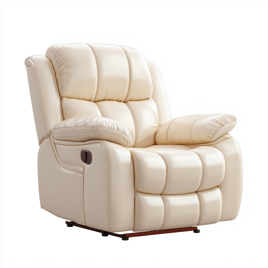 Sillón reclinable de cuero auténtico 100x94x103 cm beige diseño moderno para sala de estar-Miviahanest