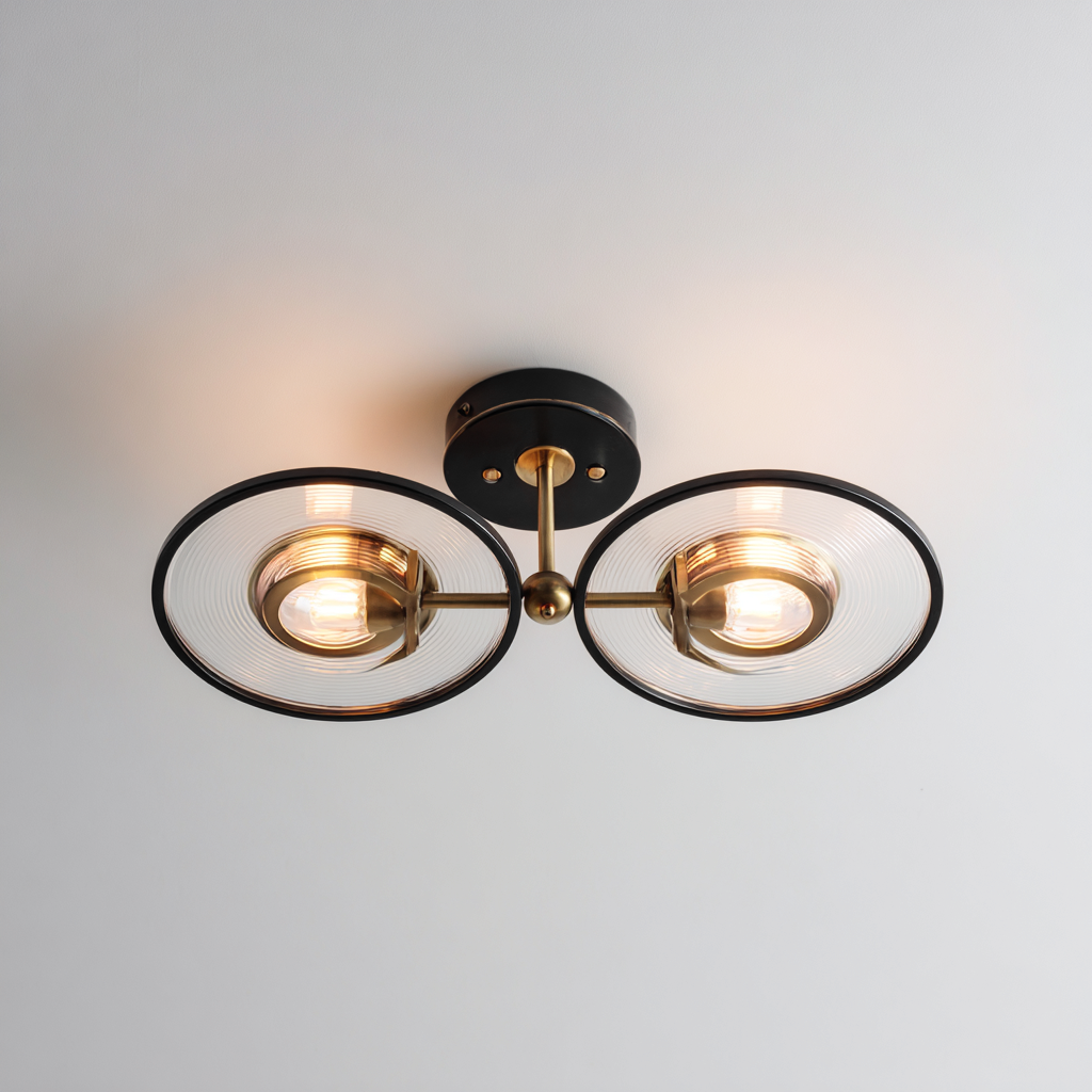 Lámpara de techo metal y cristal 31x17x14 cm - negro - dorado - diseño moderno apta para interiores-Miviahanest