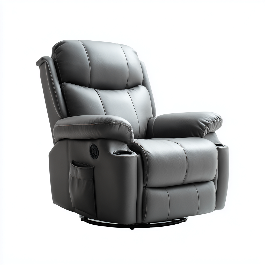 Sillón reclinable tapizado piel sintética 100x94x108 cm - gris - diseño ergonómico con portavasos y bolsillo lateral - apto para salón-Miviahanest