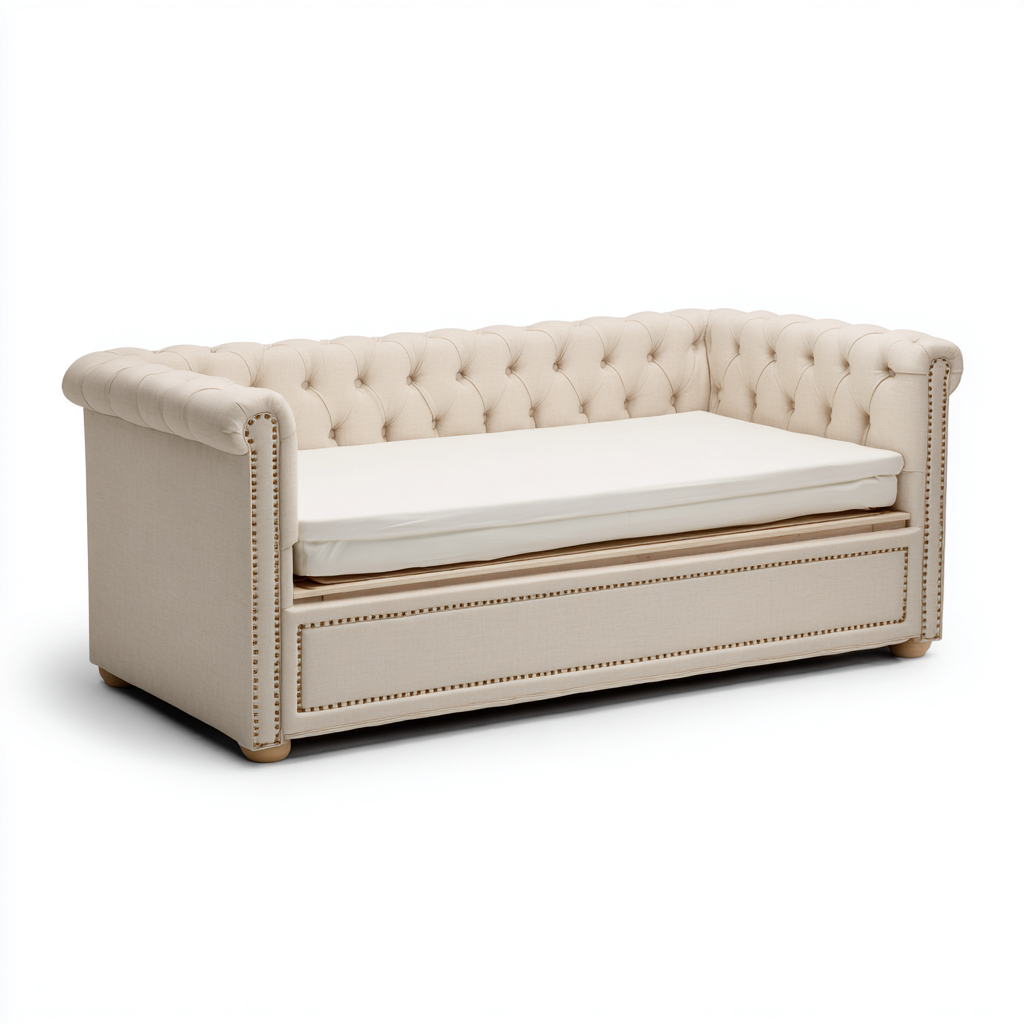 Sofá cama tapizado 210x100x85 cm beige - adecuado para dormitorio - diseño clásico-Miviahanest