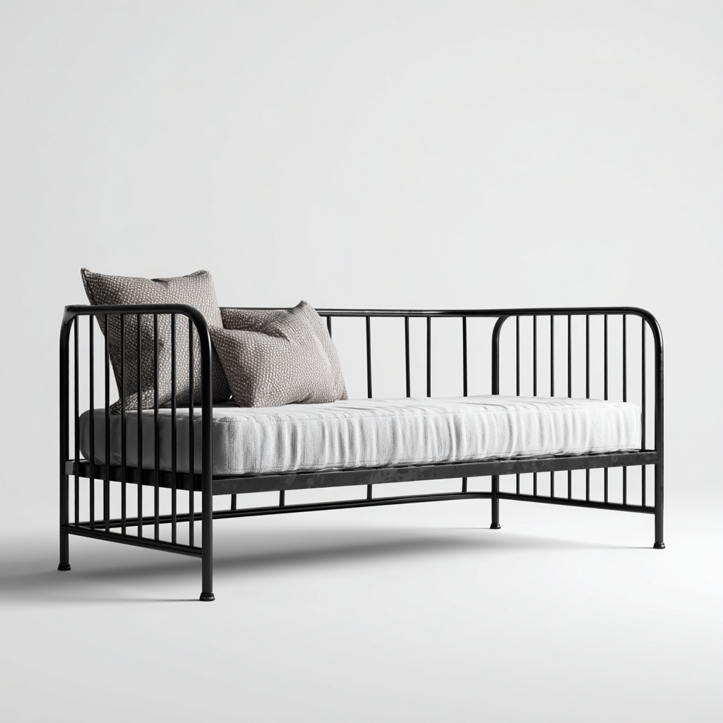 Sofá cama metal 205x98x90 cm negro - adecuado para dormitorio - diseño moderno-Miviahanest