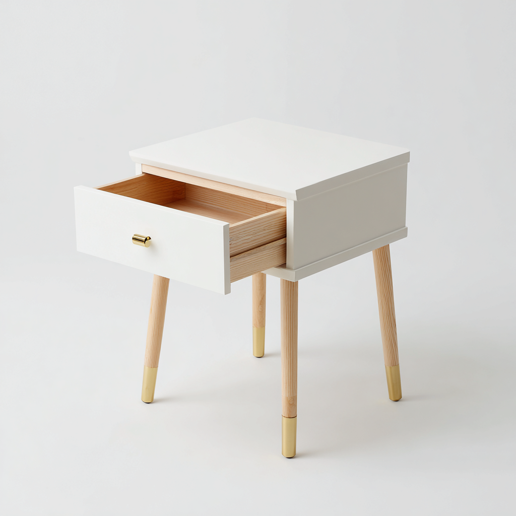 Mesita de noche - MDF - madera - 44x30x58 cm - blanco - madera - apto para dormitorio - diseño minimalista-Miviahanest