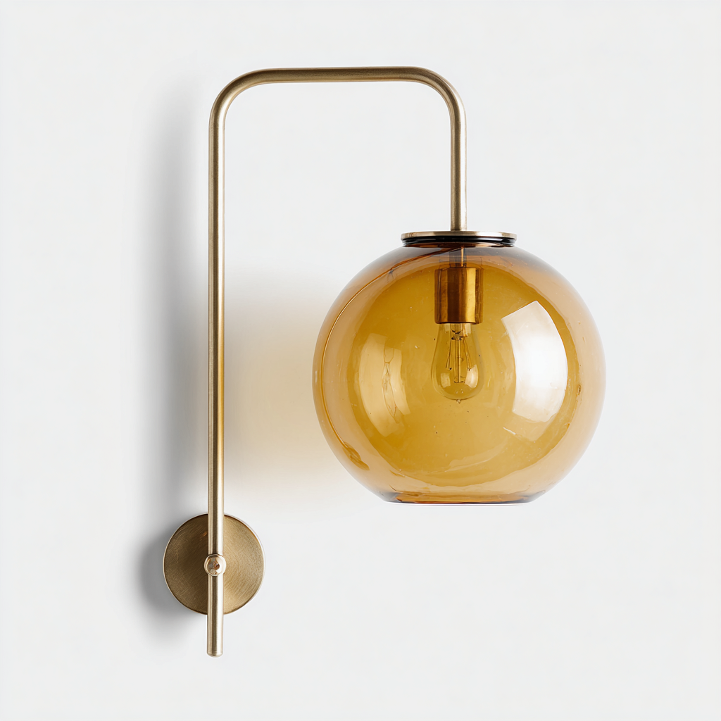 Aplique de pared metal - vidrio 18x25x40 cm dorado - ámbar para salón - dormitorio - pasillo - estilo moderno minimalista-Miviahanest