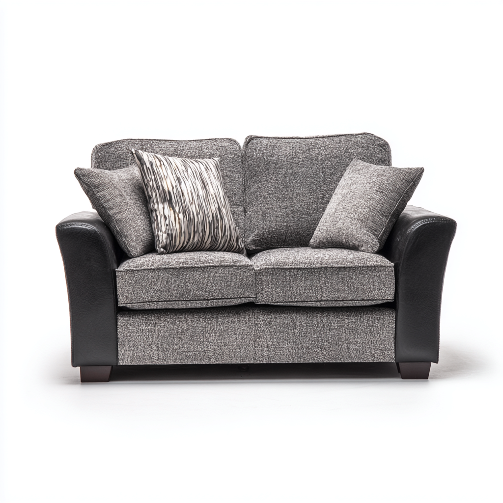 Sofá lineal tela - cuero sintético 150x88x90 cm - gris - negro - para salón - diseño moderno-Miviahanest