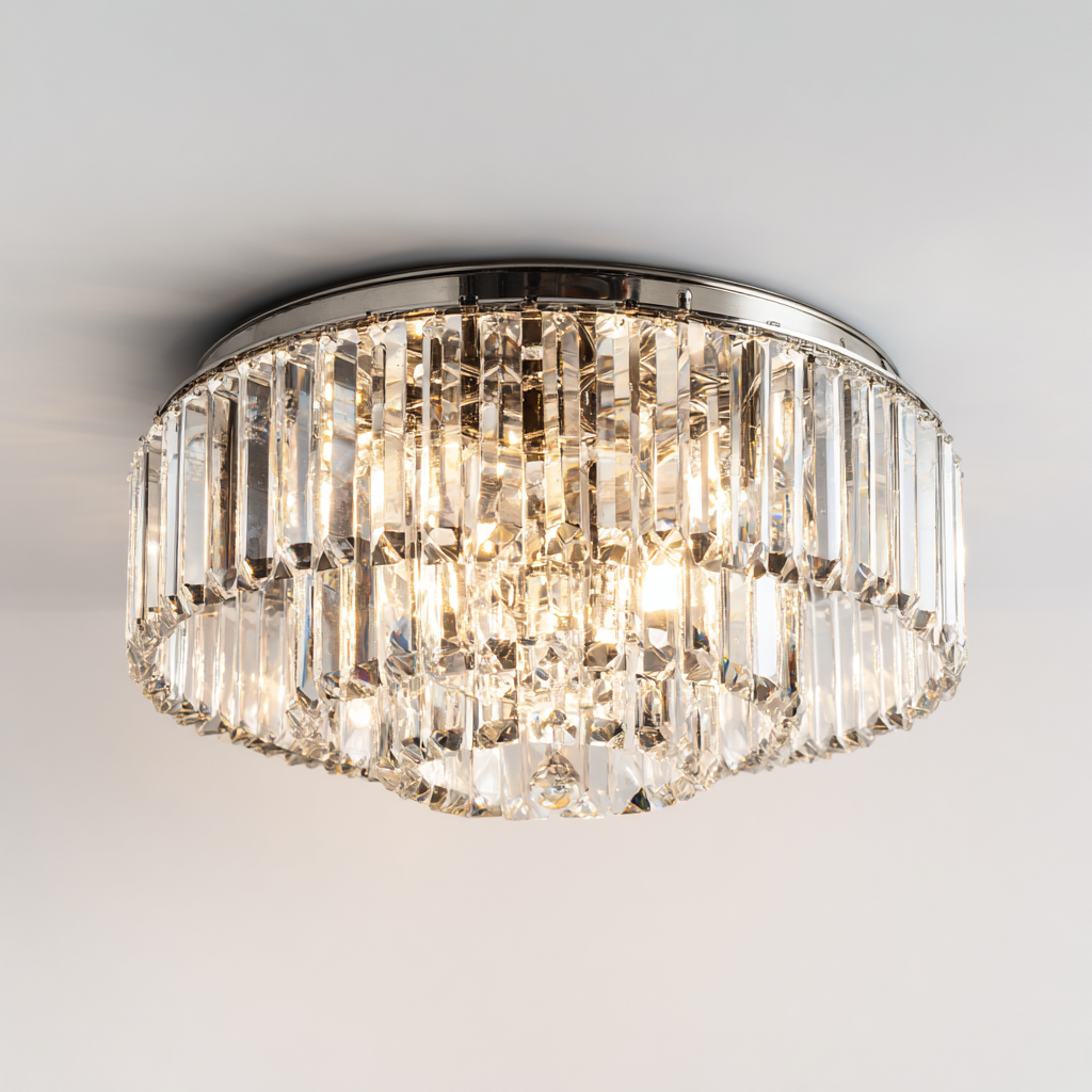 Lámpara de techo metal y cristal 30x30x20 cm - plata - transparente - diseño moderno apta para interiores-Miviahanest