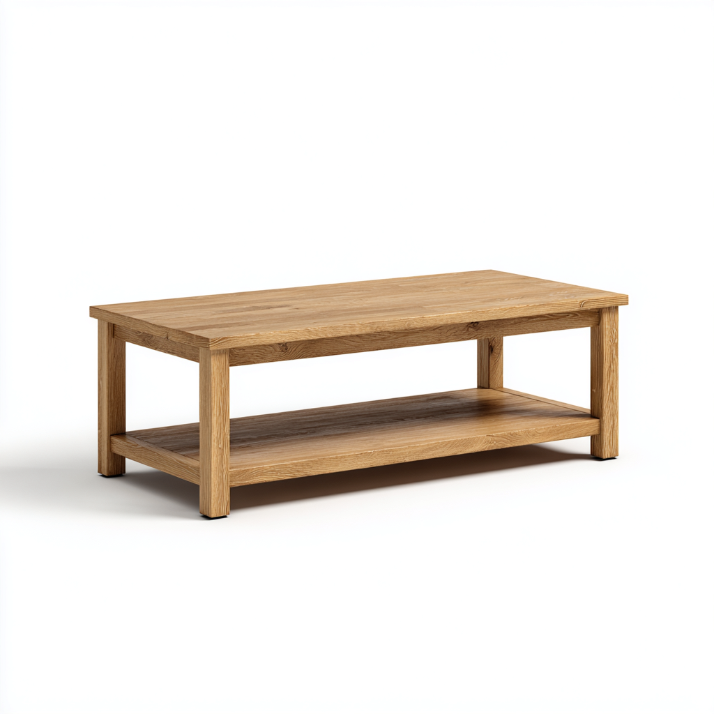 Mesa de centro madera maciza 115x60x46 cm - madera natural - estilo contemporáneo con repisa inferior para salón-Miviahanest