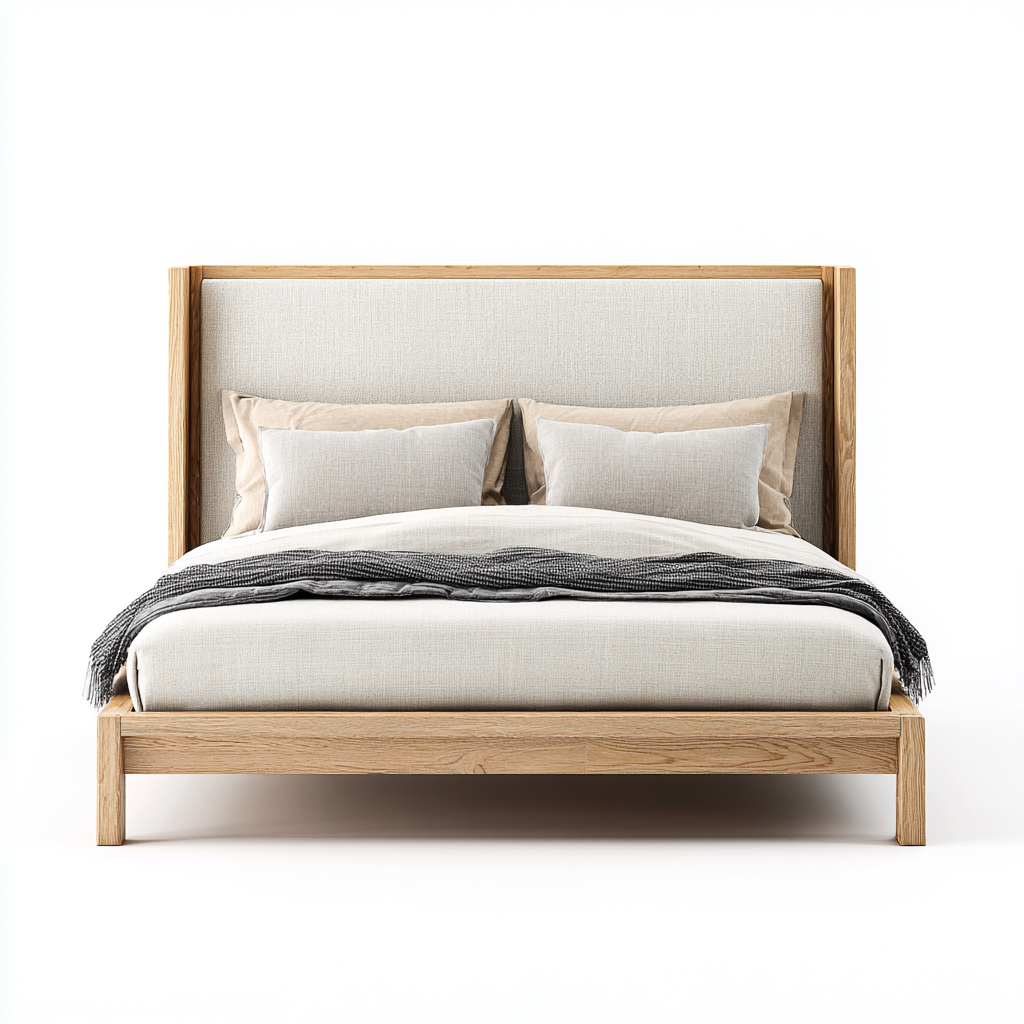 Cama matrimonial tapizada de tela y madera maciza 200x180x112 cm - beige - diseño moderno apto para dormitorio-Miviahanest