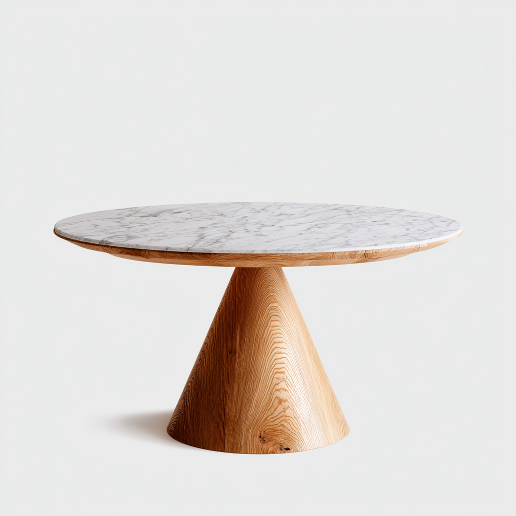 Mesa de comedor apto para comedor tablero redondo de mármol y madera 140x140x76 cm - blanco - madera natural - diseño moderno-Miviahanest