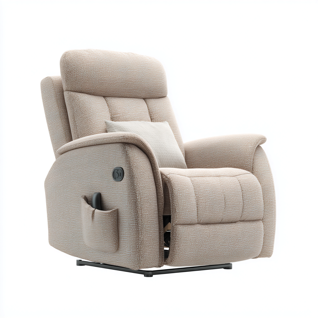 Sillón reclinable de tela 98x90x103 cm beige diseño moderno para sala de estar-Miviahanest