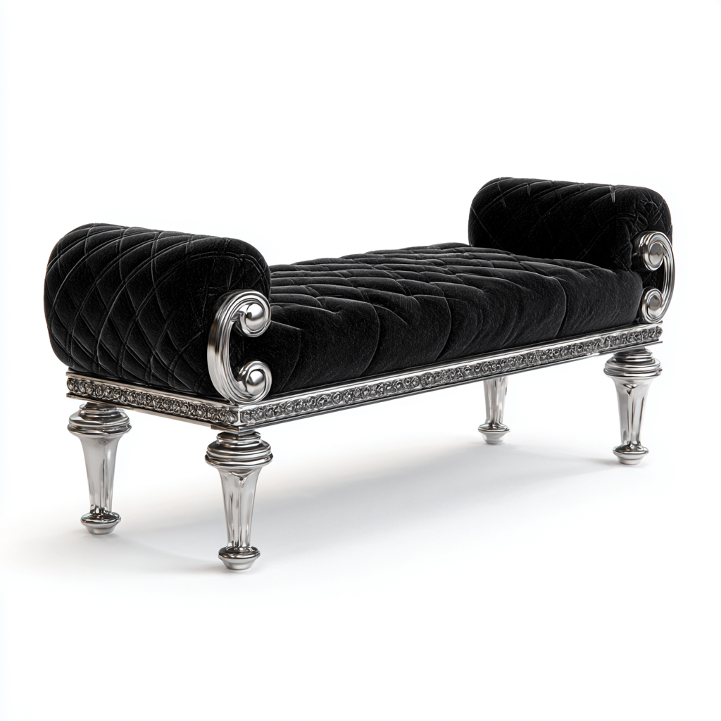 Banco de pie de cama tapizado terciopelo negro 135x45x55 cm - adecuado para dormitorio - estilo clásico-Monoiohome
