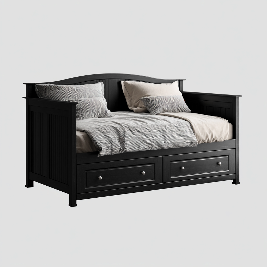 Sofá cama madera 208x96x92 cm negro apto para dormitorio estilo clásico-Monoiohome