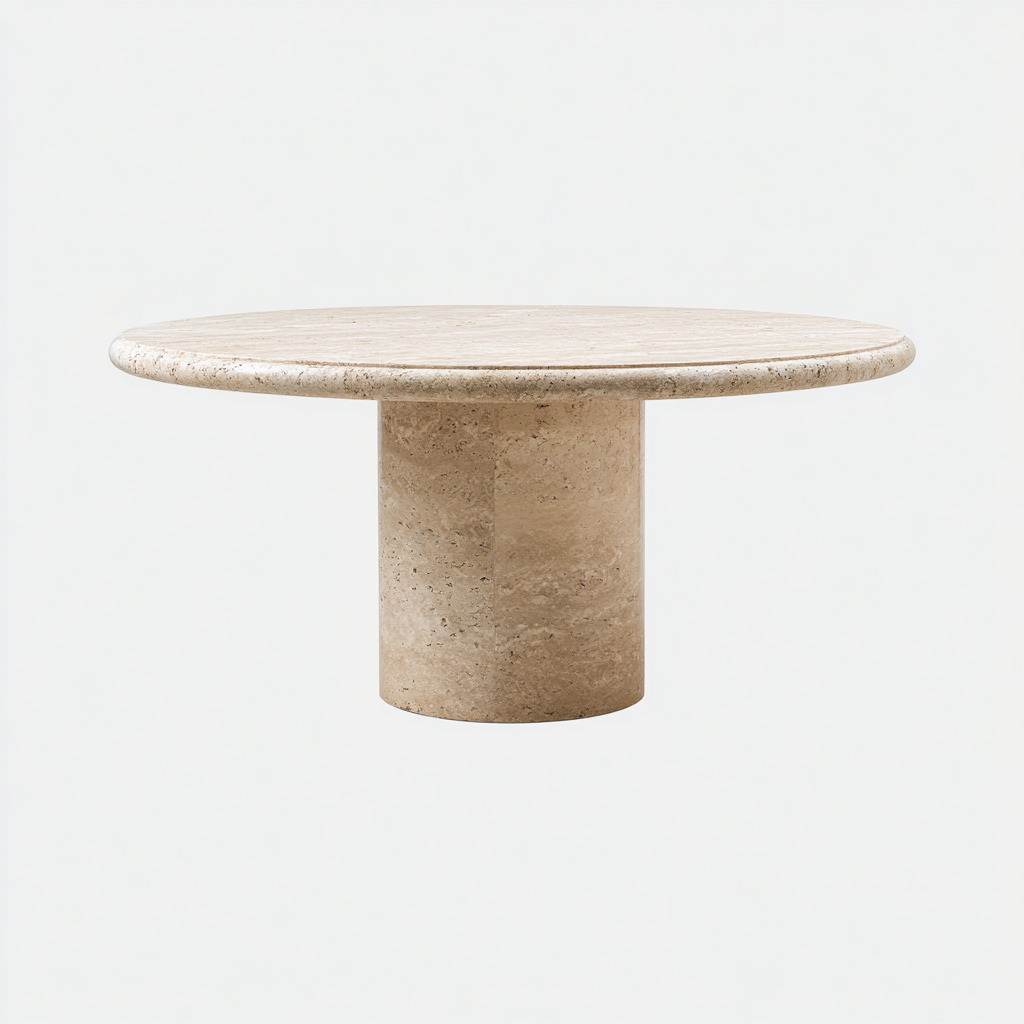 Mesa de comedor piedra travertino 130x130x76 cm beige para comedor diseño moderno-Monoiohome