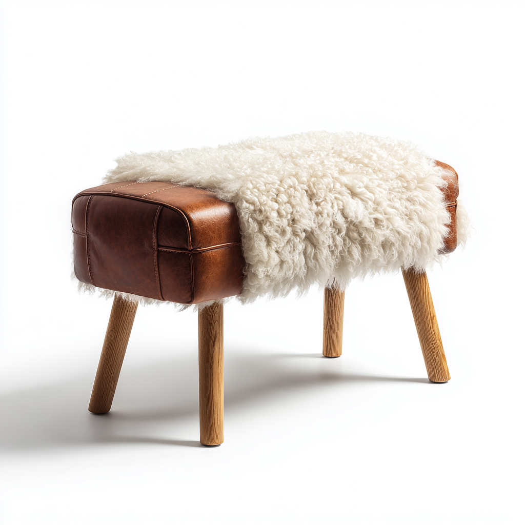 Banco de pie de cama tapizado cuero marrón y piel de oveja 90x38x45 cm - adecuado para dormitorio - estilo rústico-Monoiohome