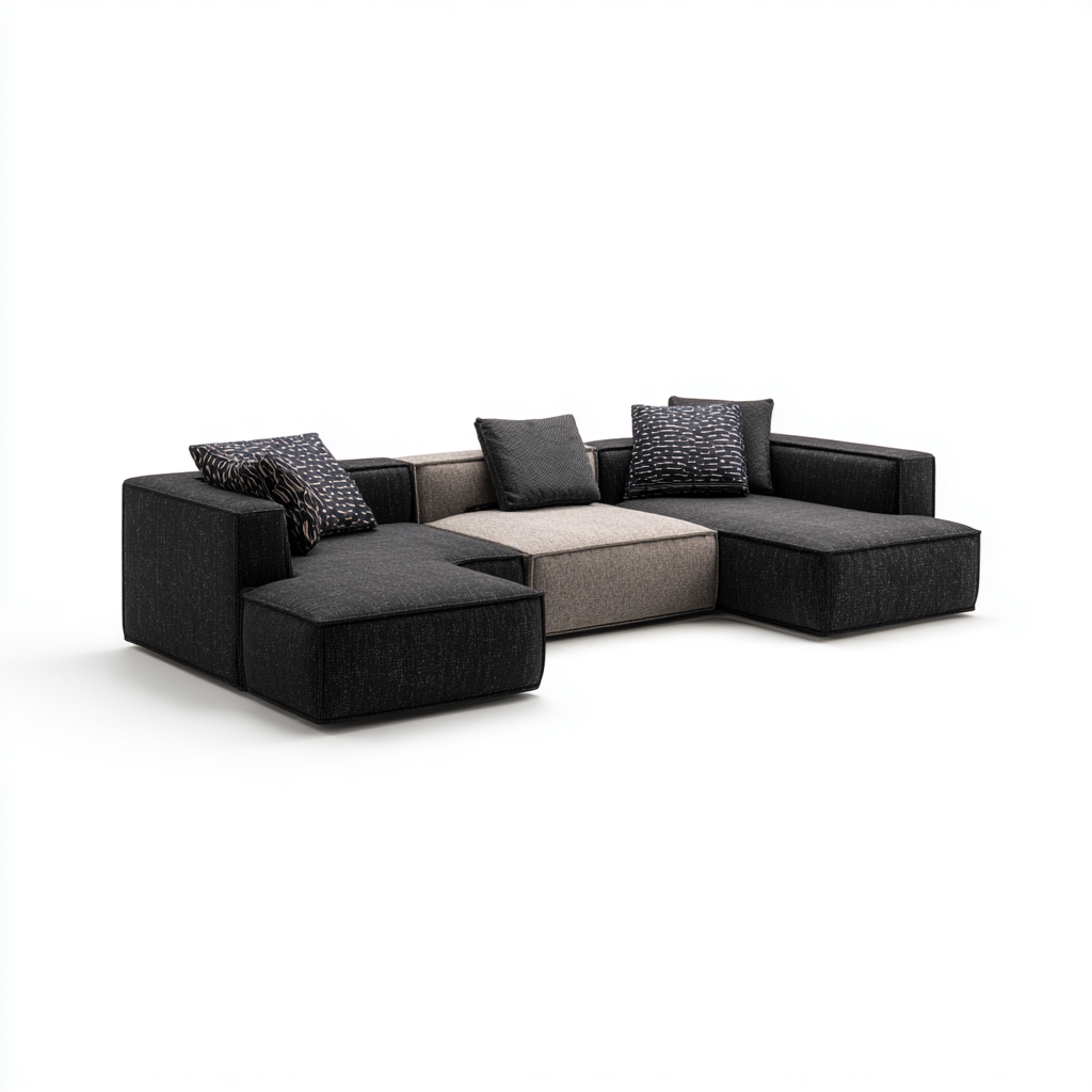 Sofá rinconera tela 300x190x88 cm - negro - gris - diseño moderno para salón-Monoiohome