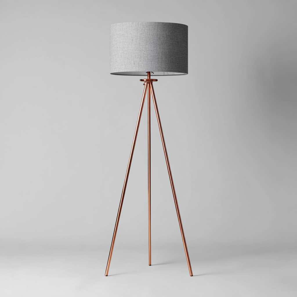 Lámpara de pie metal - tela 40x40x155 cm - gris - cobre - diseño moderno con trípode para salón-Monoiohome