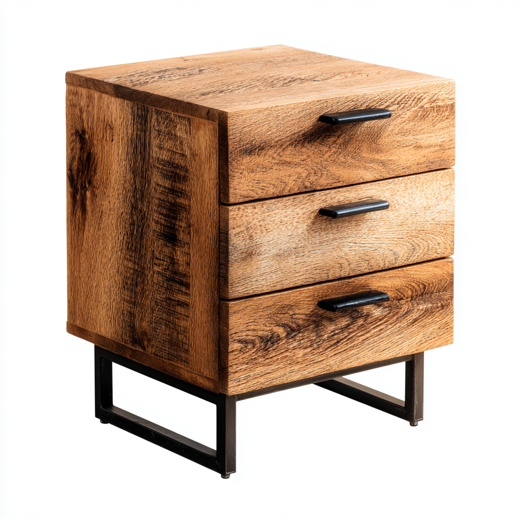 Mesita de noche madera - metal 47x36x62 cm - color marrón - diseño moderno para dormitorio-Monoiohome