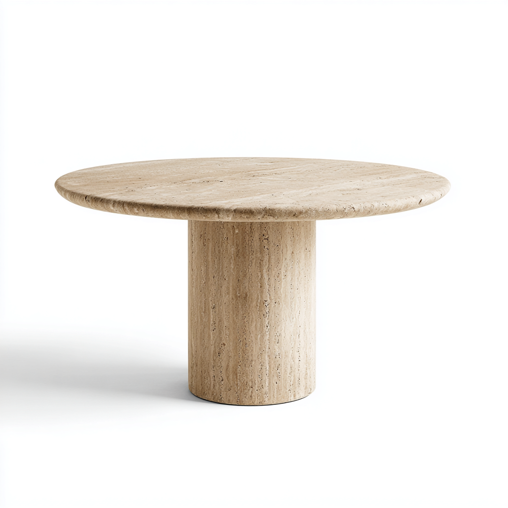 Mesa de comedor piedra travertino 120x120x75 cm beige para comedor diseño moderno-Monoiohome