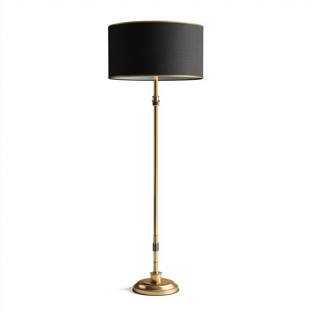 Lámpara de pie metal - tela 36x36x155 cm - negro - oro - diseño moderno para salón-Monoiohome