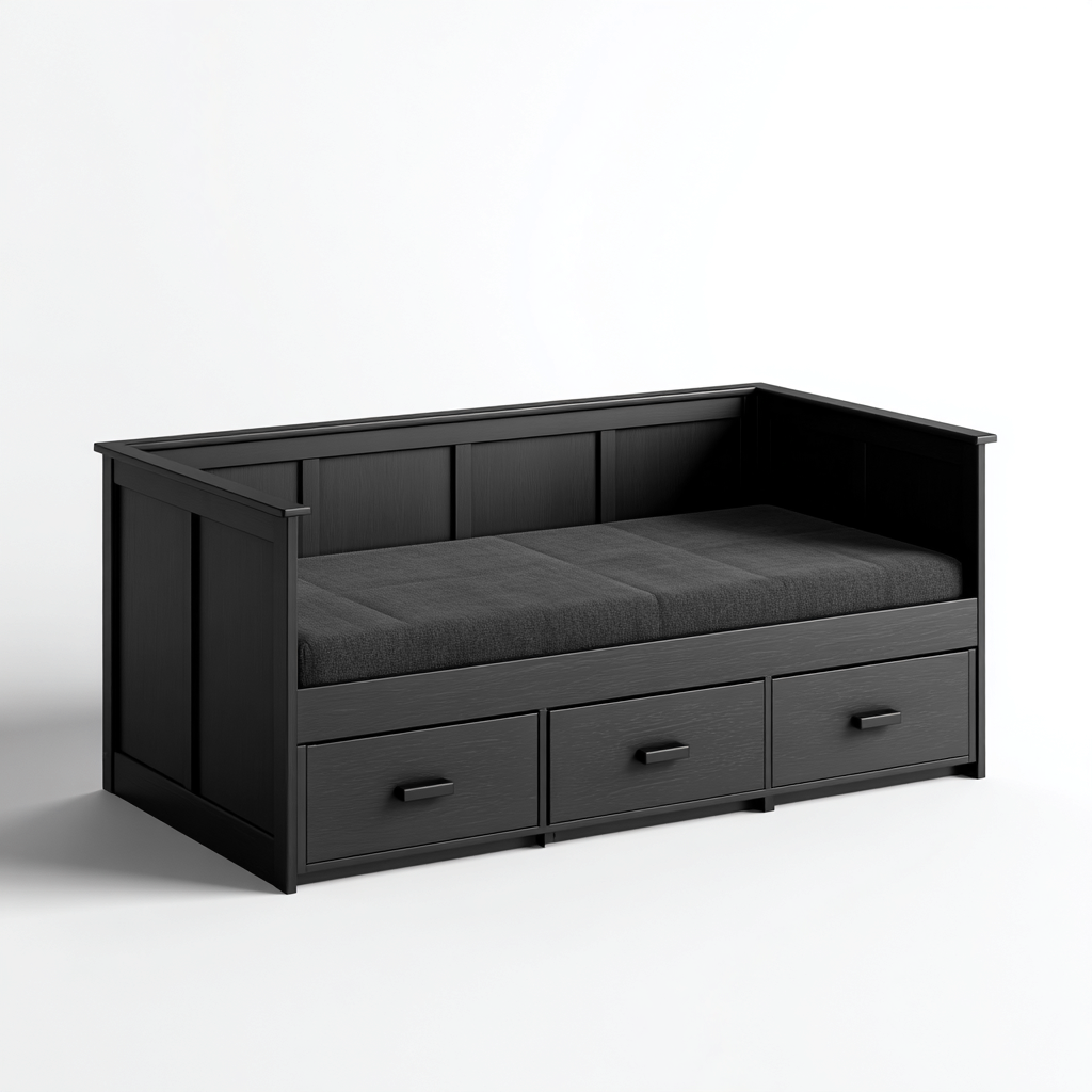 Sofá cama madera 210x100x85 cm negro apto para dormitorio estilo moderno-Monoiohome