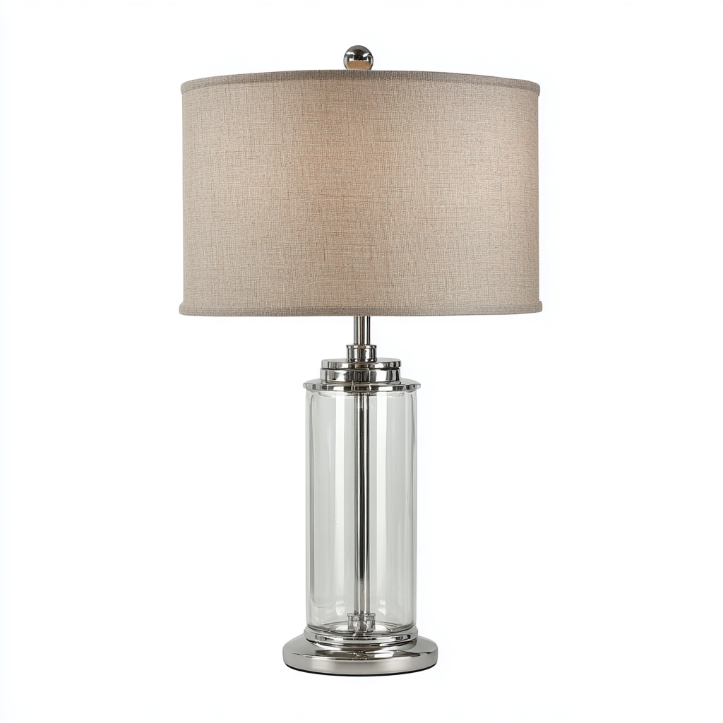 Lámpara de mesa vidrio metal tela 30x30x55 cm transparente - cromado - beige para iluminación interior - diseño moderno elegante-Monoiohome