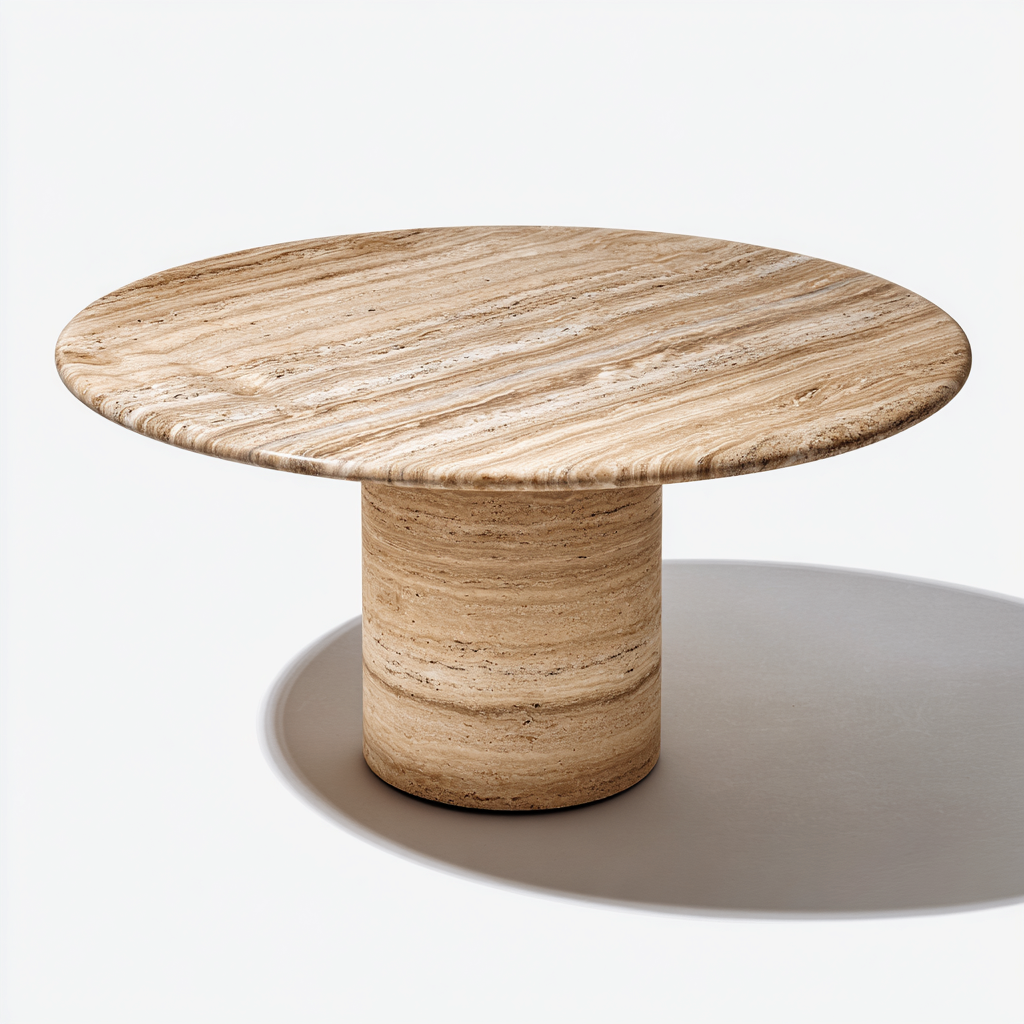 Mesa de comedor piedra travertino 135x135x78 cm beige para comedor diseño moderno-Monoiohome