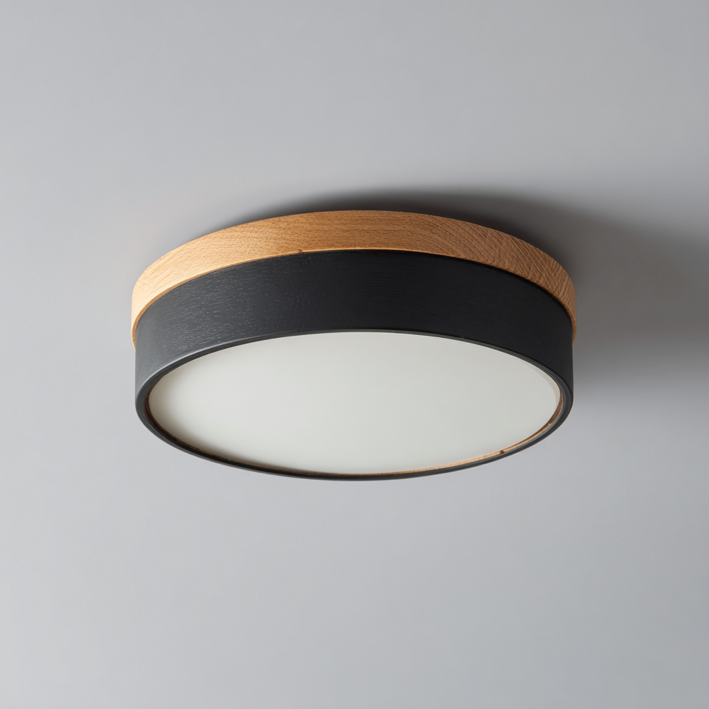 Lámpara de techo - metal, acrílico y madera negro y madera natural 30x30x7 cm - diseño moderno para interiores-Monoiohome