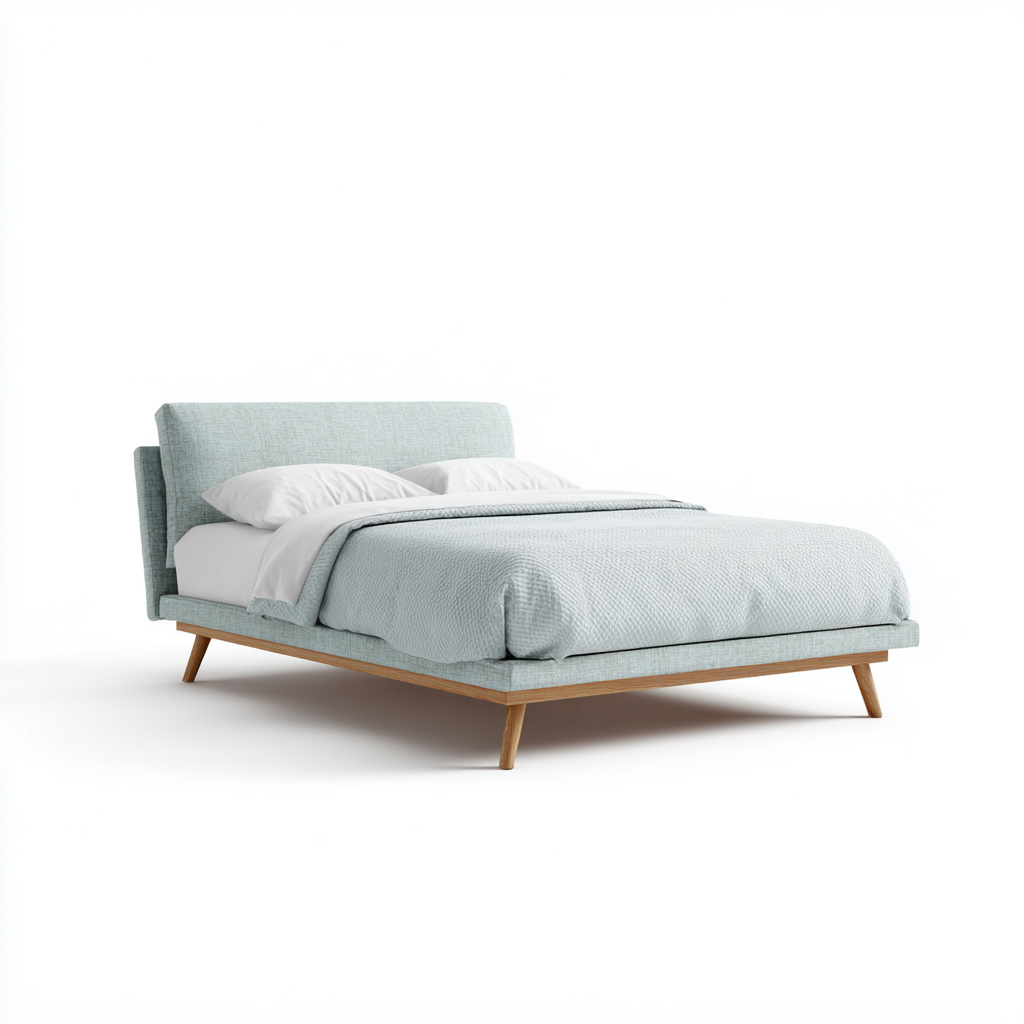 Cama doble tela tapizada madera maciza 200x180x107 cm - azul claro - diseño moderno para dormitorio-Monoiohome