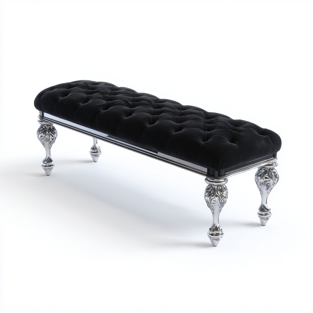 Banco de pie de cama terciopelo 120x45x50 cm - negro - diseño clásico para dormitorio-Monoiohome