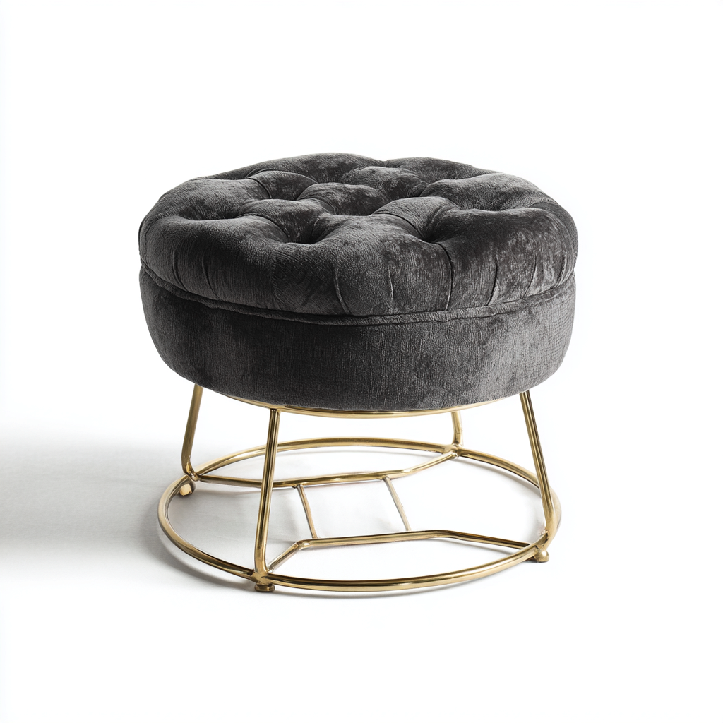Reposapiés terciopelo 38x38x45 cm - gris oscuro - base metálica dorada diseño elegante para salón-Monoiohome