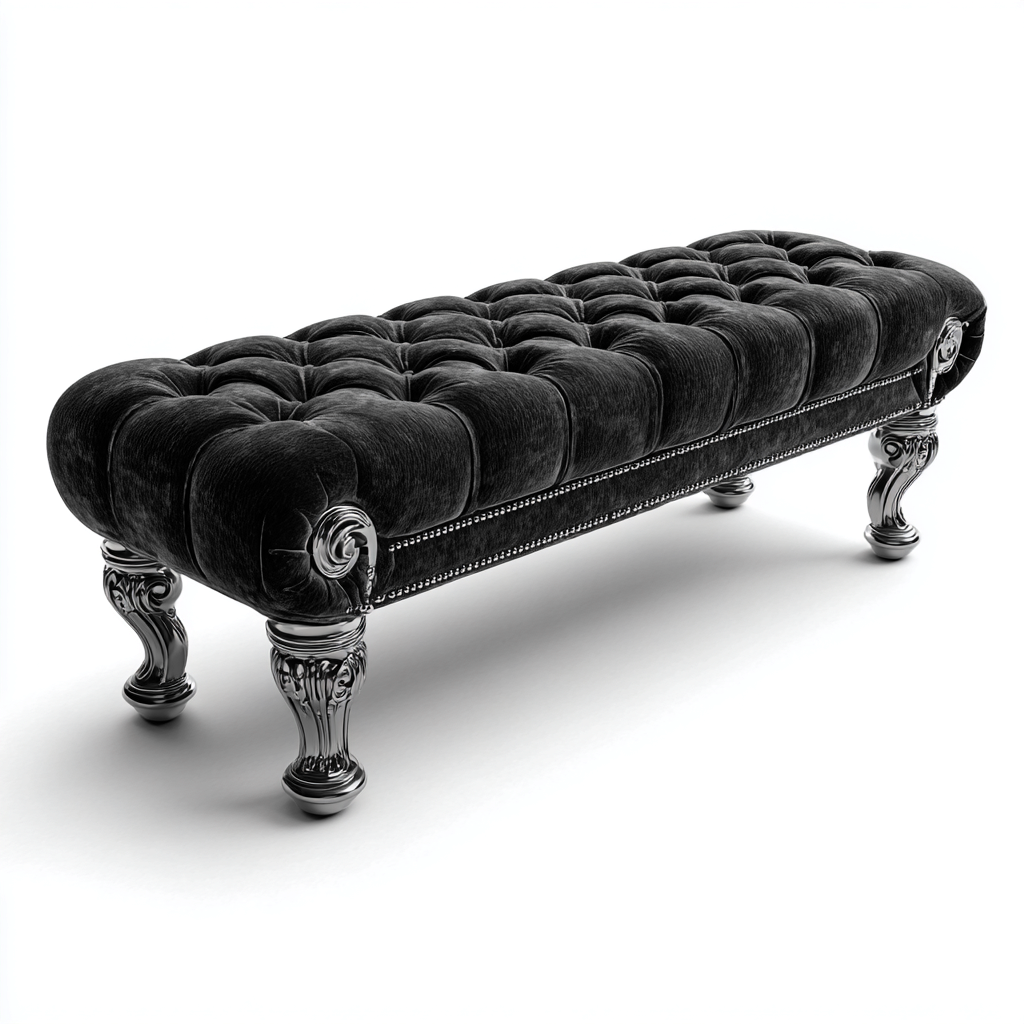 Banco de pie de cama tapizado terciopelo negro 130x45x50 cm - adecuado para dormitorio - estilo clásico-Monoiohome